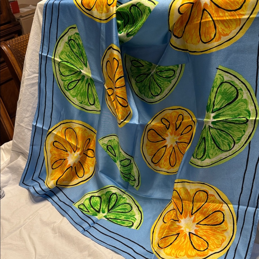 Talbots Blue Citrus Print Scarf